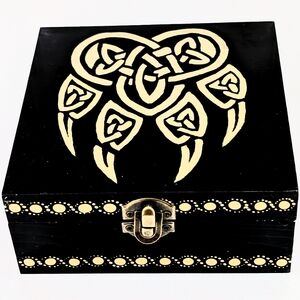 OOAK Celtic Knot Bear Paw Keepsake Box – Hand-Painted Metallic Art – 6"